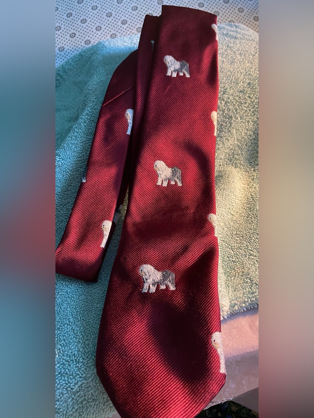Vintage Burgandy Tie Old English Sheep Dog A. Schenker original Manhasset, NY